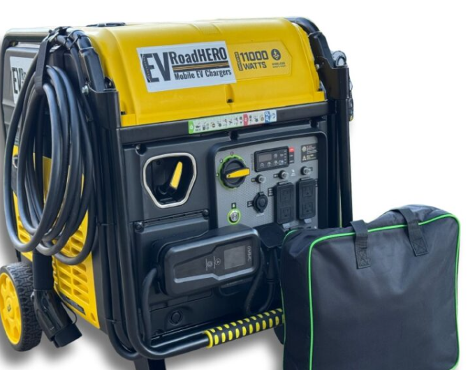 Portable 9kW mobile EV rescue charger with wheels and handle